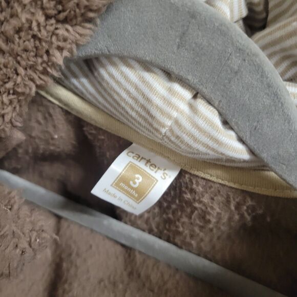 Carter's Brown Bear Sherpa Hooded Bunting Pram 3M - Picture 2 of 5